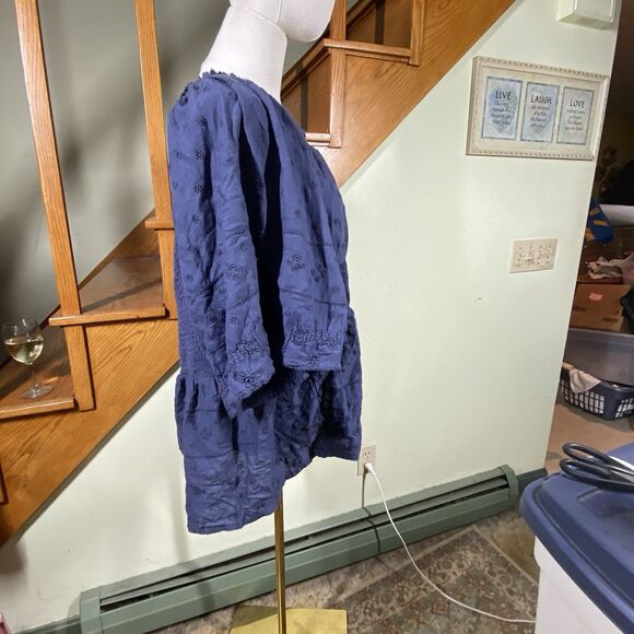 Old Navy Babydoll Top Women's Plus 4x Blue Smocked Back Peasant Boho Cottagecore - Picture 7 of 10